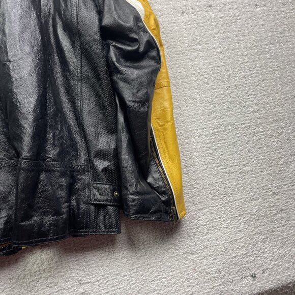 VTG 725 Original Biker Leather Bomber Jacket Motorcycle Black /Yellow Men L Read - Picture 12 of 15